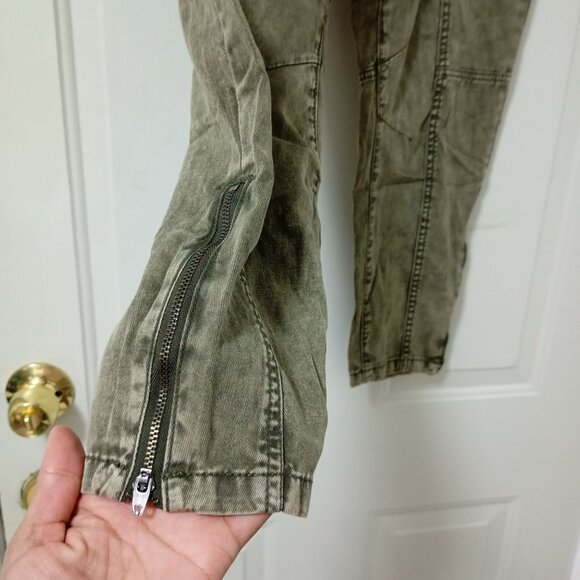 Ecote 100% Cotton Olive Green Cargo Pants With Zippers Size 28 Womens - Picture 5 of 12